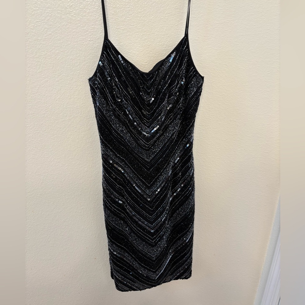 Scala Black silk Sequin Mini Dress going out dress, bachelorette party dress - Picture 3 of 7
